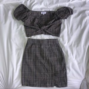 Revolve Brand- About Us plaid skirt and crop top set